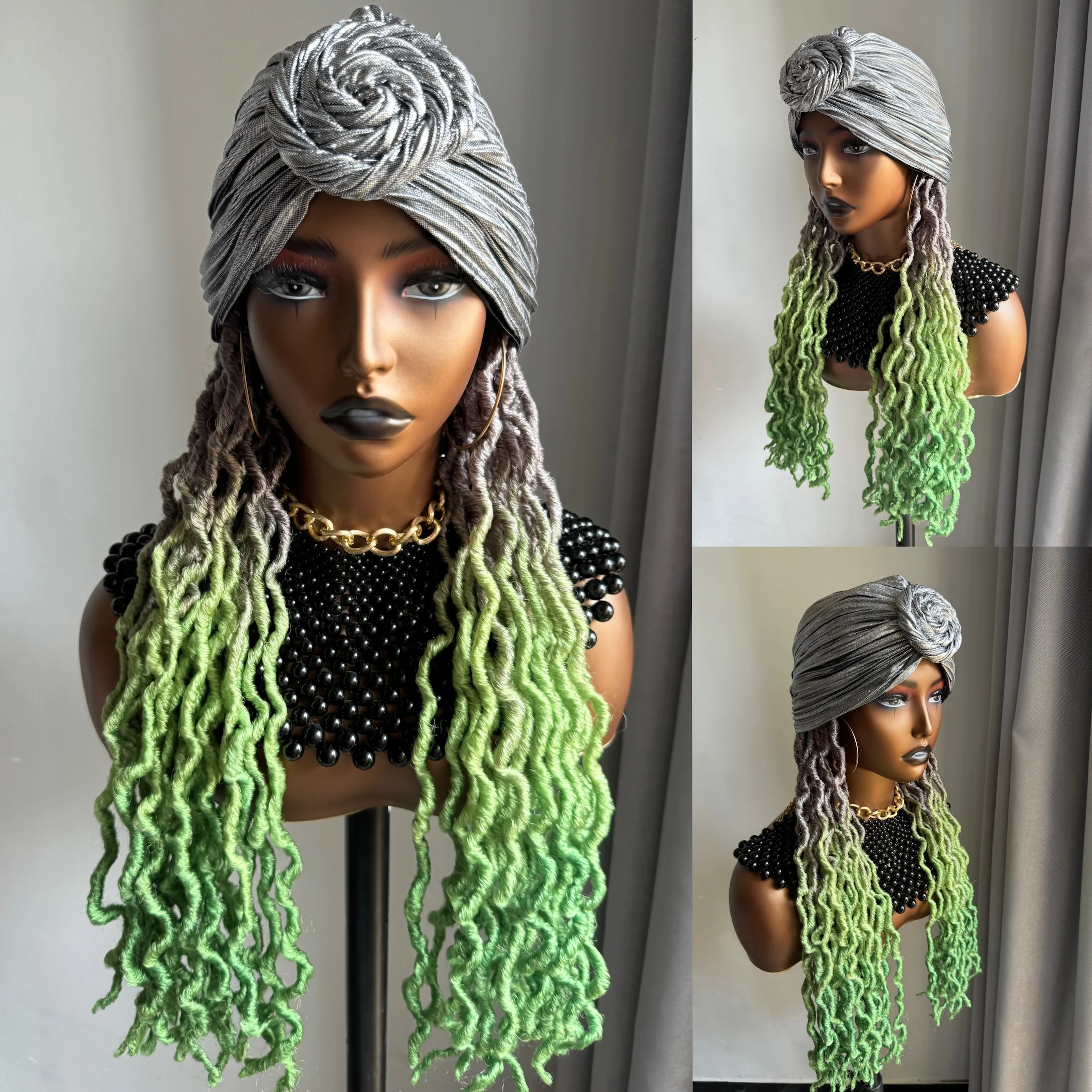 Long Grey Light Dark Green Soft Gypsy Braids Goddess Faux Locs With Headband Turban Braiding Hair Extensions Wig For Black Women
Long Grey Light Dark Green Soft Gypsy Braids Goddess Faux Locs With Headband Turban Braiding Hair Extensions Wig For Black Women