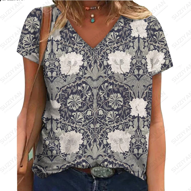 Hot Selling Women's Simple T-shirt New Women's Short Sleeve Printing Women's Casual Loose V-neck Top Retro Short Sleeve T-shirt
Hot Selling Women's Simple T-shirt New Women's Short Sleeve Printing Women's Casual Loose V-neck Top Retro Short Sleeve T-shirt