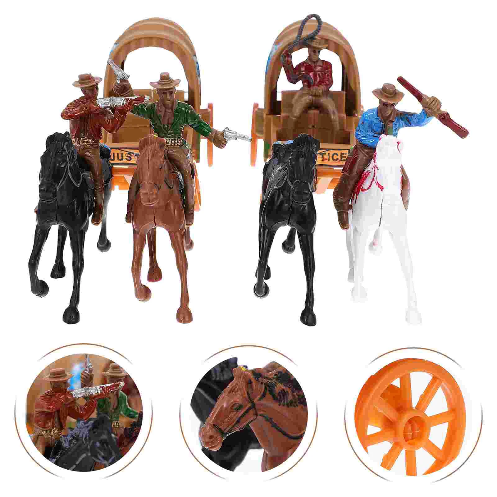 

Kids Toyvian Home Decor 2 Set Roping Cowboy Horse Kids Toy Playset West Cowboy Carriage Models Plastic Figures Playset Miniature