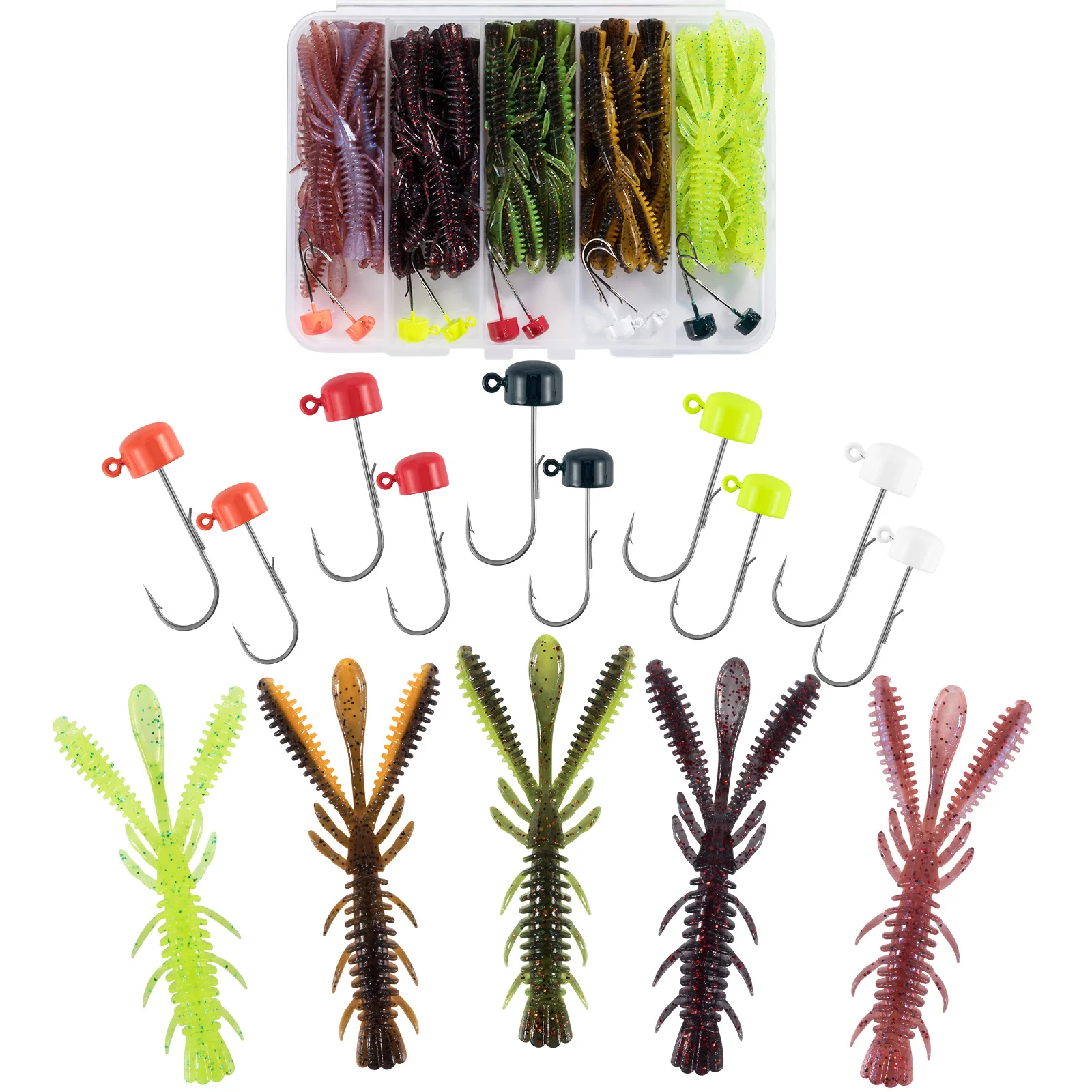 

40pcs Ned Rig Jig Head Hook Fishing Soft Plastic Lure Kit Crawfish Lure Mushroom Jig Hook Bass Crappie Panfish Freshwater