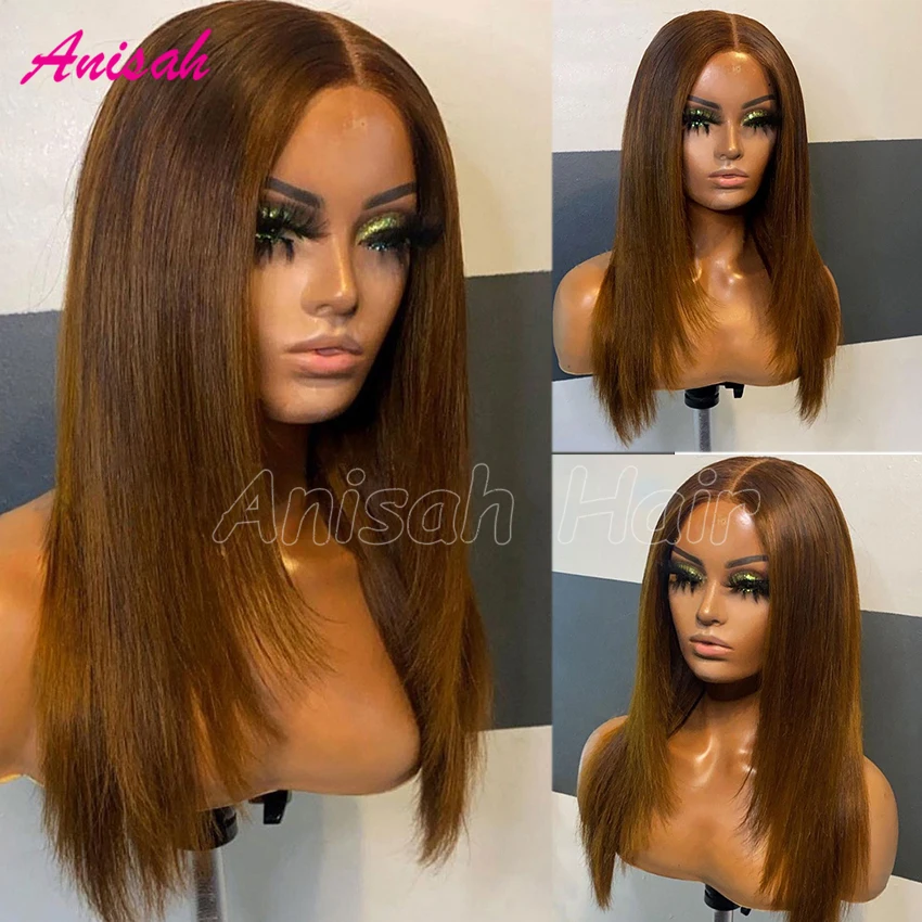 

Reddish Brown Lace Front Human Hair Wigs for Women Pre Plucked Straight 13x4 13x6 HD Transparent Human Hair Lace Frontal Wig