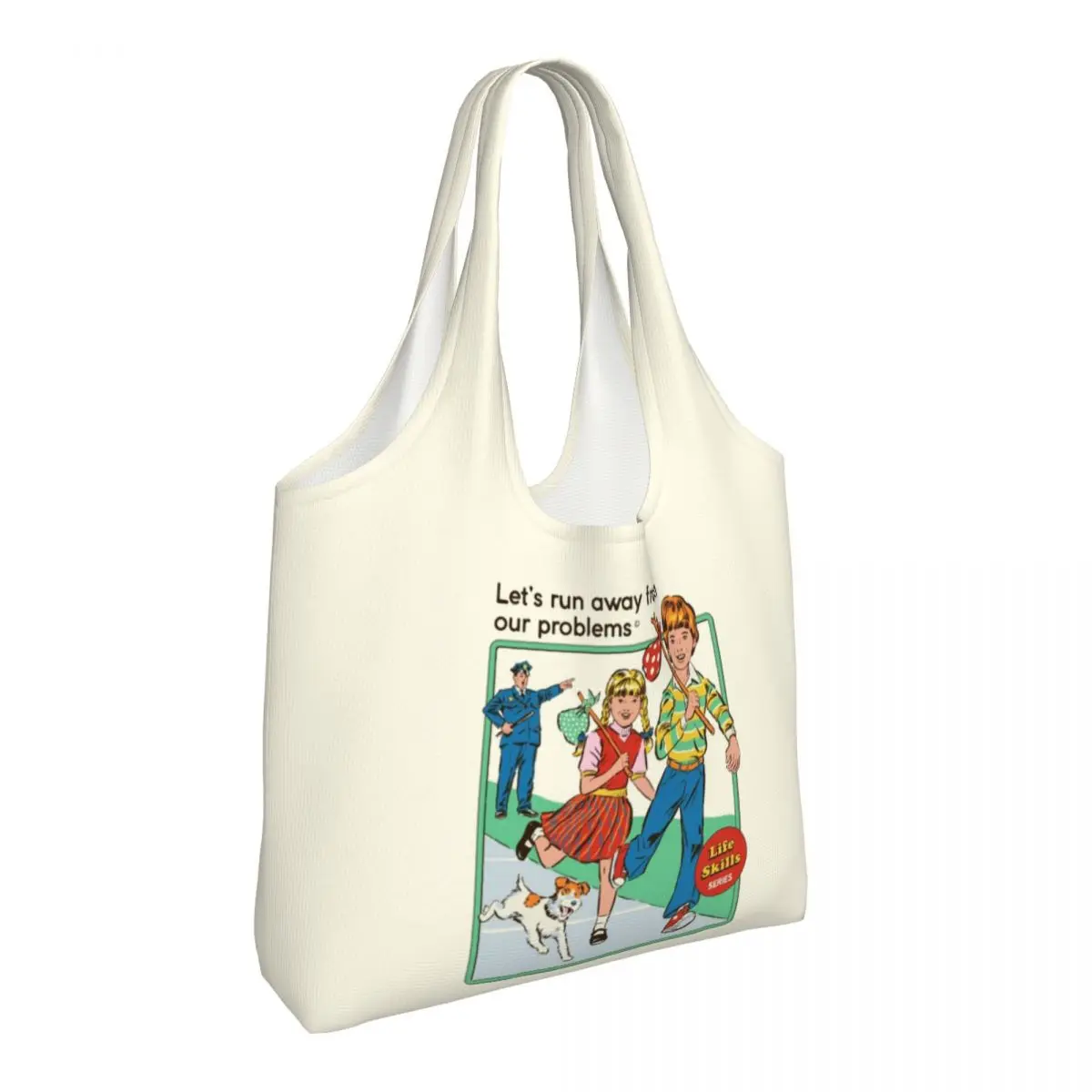 

70s Illustration Let's Run Away Shopper Bag Vintage Humor Print Shopping Bags Female Casual Tote Bag Office Woman Handbags