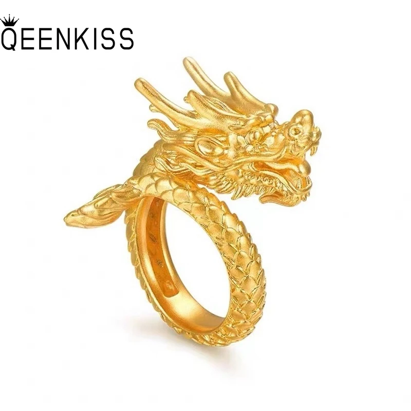 

QEENKISS 24KT Gold Vintage Dragon Open Ring For Men Fine Jewelry Wholesale Wedding Party Birthday Boyfriend Father Gift RG5191