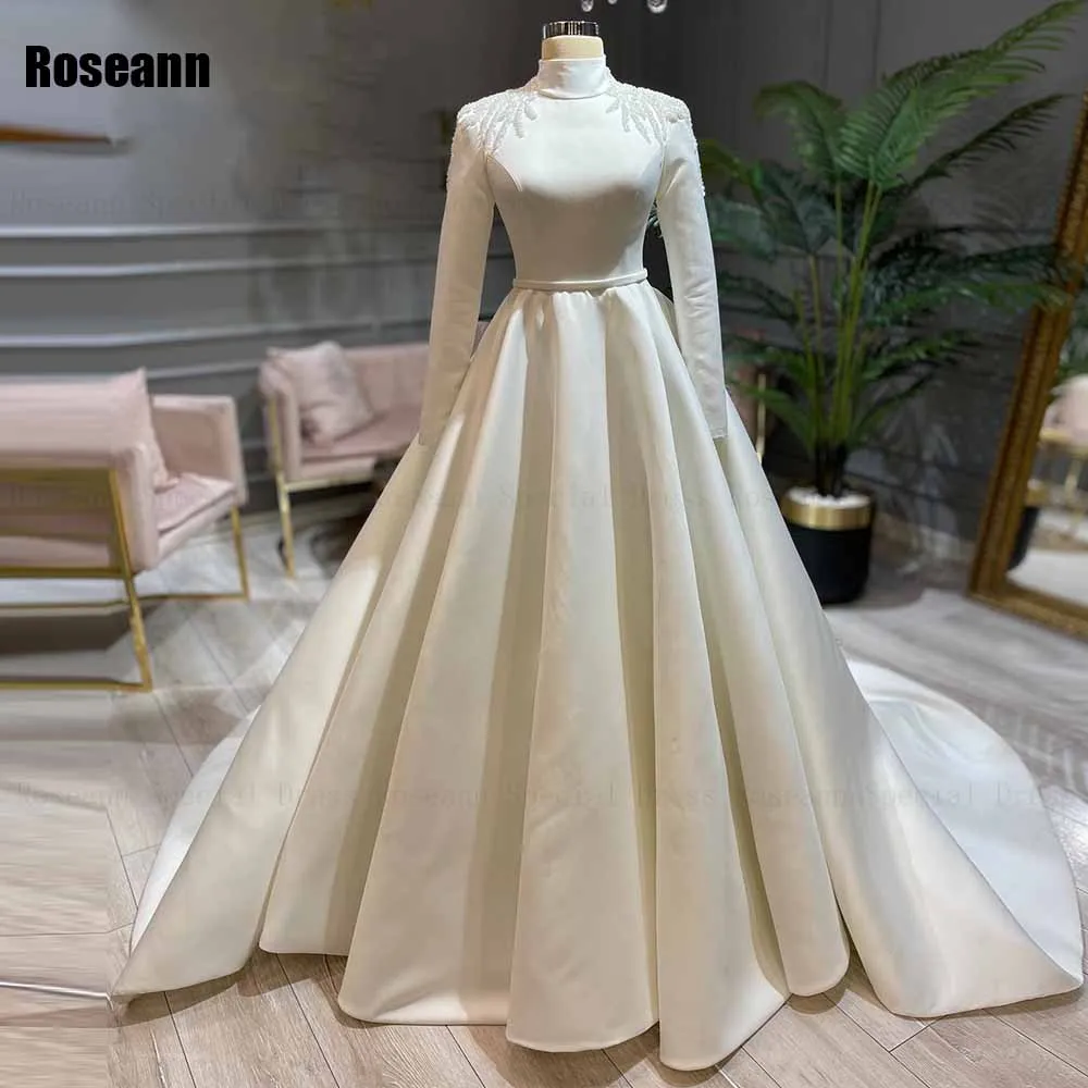 

Muslim 2024 New Design High Collar A-line Wedding Dresses Ruffle Applique Draped Pleat Floor Length Bride Gown robe de mariée