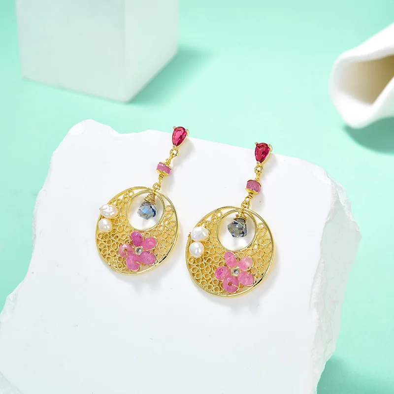 

Natural pearl Jingtan Flower Pearl Earring Designer inlaid hand light luxury exquisite fashion niche personality