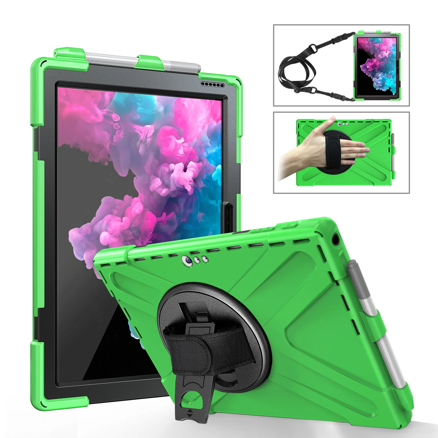 

Rugged Case Universal For Microsoft Surface Pro 4 5 6 7 Plus Rotating Stand Hybrid Cover Shockproof With Hand & Shoulder Strap