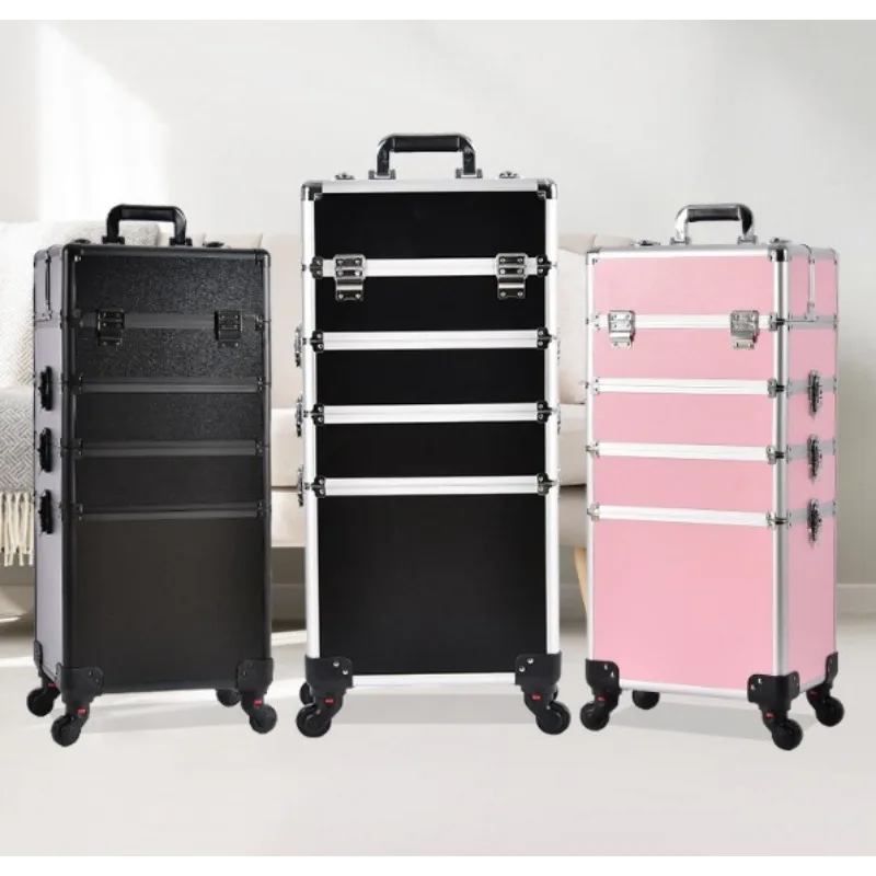 

New Women Trolley Cosmetic Bags on Wheel,Nails Makeup Toolbox,Detachable Foldable Beauty Suitcase Travel Bag Vs Rolling Luggage