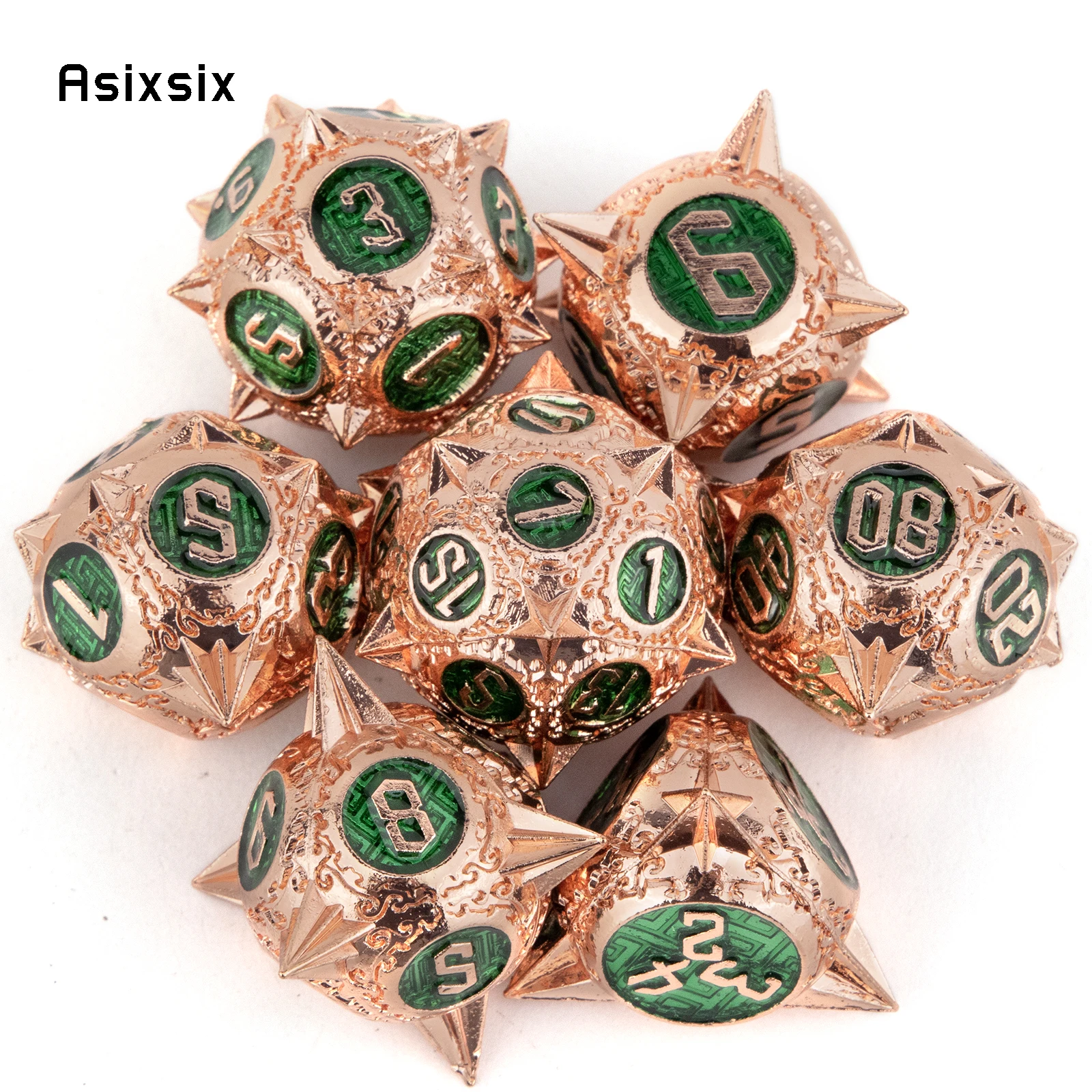 7 Pcs Copper Green Meteor Hammer Metal Dice Solid Metal Polyhedral Dice Set Suitable for Role-Playing RPG Board Game Card Game
7 Pcs Copper Green Meteor Hammer Metal Dice Solid Metal Polyhedral Dice Set Suitable for Role-Playing RPG Board Game Card Game