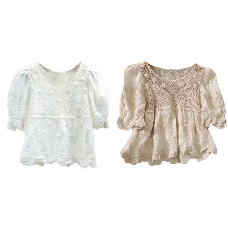 Women Summer Casual Shirt Solid Color Loose Fit Lace Crochet T-Shirt Tunic Top Hollows Neck Puff Sleeve Babydoll Blouses P8DB
Women Summer Casual Shirt Solid Color Loose Fit Lace Crochet T-Shirt Tunic Top Hollows Neck Puff Sleeve Babydoll Blouses P8DB