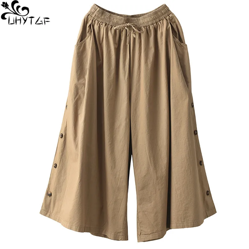 UHYTGF Cotton Wide Leg Pants Women's Summer Retro Elastic Waist Sides Single Breasted Loose Casual Female Seven Points Pantskirt
UHYTGF Cotton Wide Leg Pants Women's Summer Retro Elastic Waist Sides Single Breasted Loose Casual Female Seven Points Pantskirt