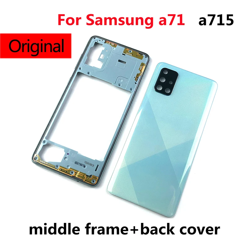 

For Samsung Galaxy A71 2020 A715 A715F Phone Housing Middle Frame Battery Back Cover Case Panel Lid Rear Door Camera Lens Logo