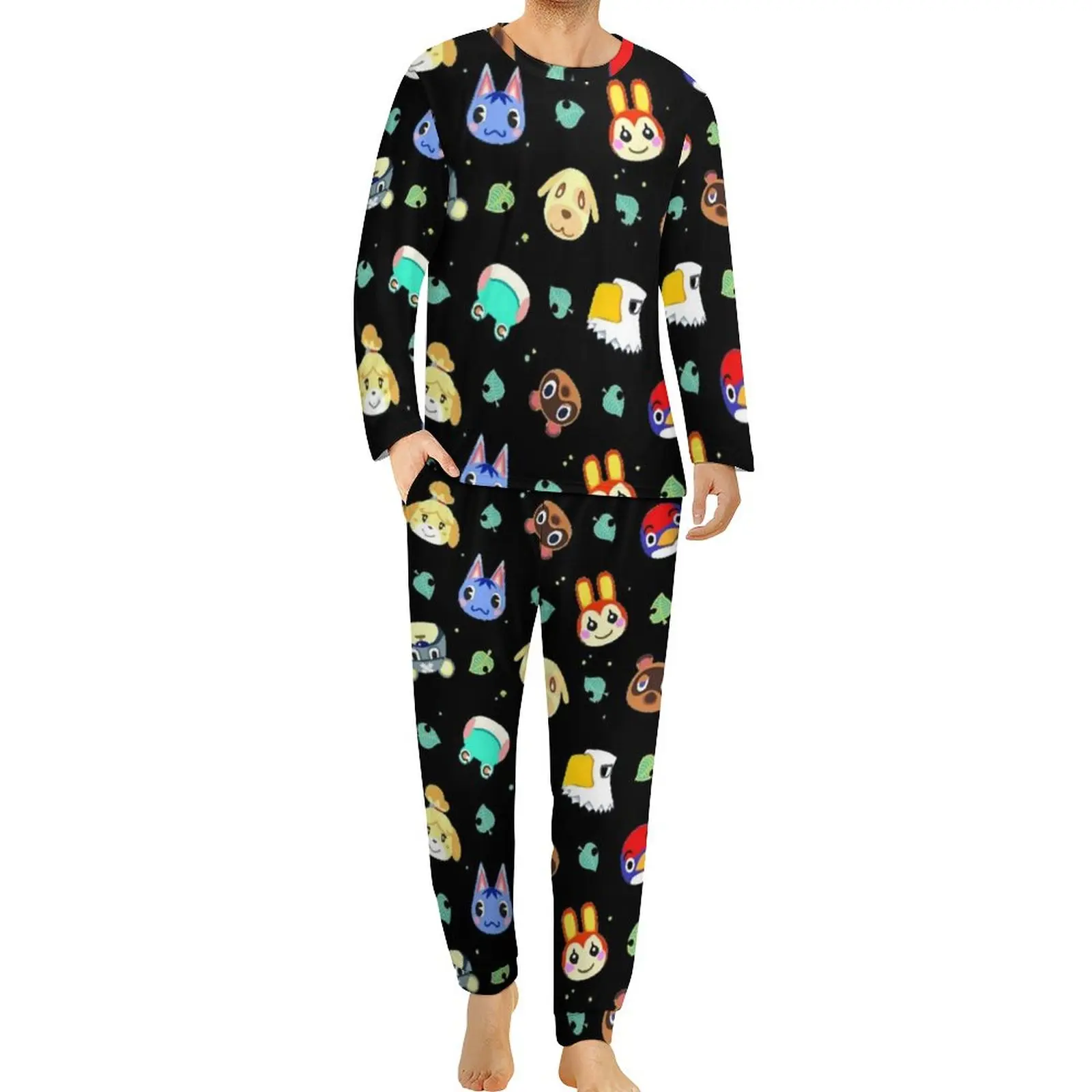 

Пижама с перекрестным узором в виде животных, Осенний крутой пижамный комплект из 2 предметов для игры, мужской повседневный домашний костюм с графическим рисунком и длинным рукавом, большой размер 4XL 5XL