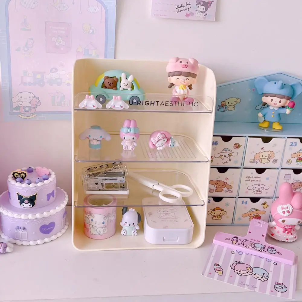 

Cinnamoroll Kuromi Pompompurin Pochacco Melody Sanrio Cartoon Three Shelves Ladder Desktop Shelves Anime Plush Toy for Girl Gift