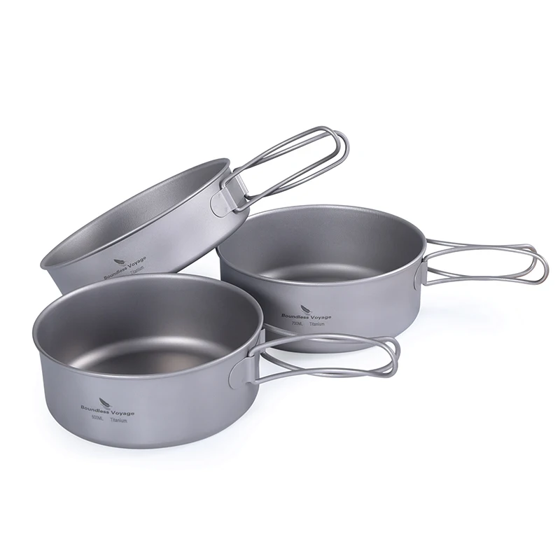 

Boundless Voyage Titanium Cookware Kit Pot Pan Bowl Foldable Handle Ultralight Outdoor Picnic Camping Tableware Pot Set 캠핑 조리기구