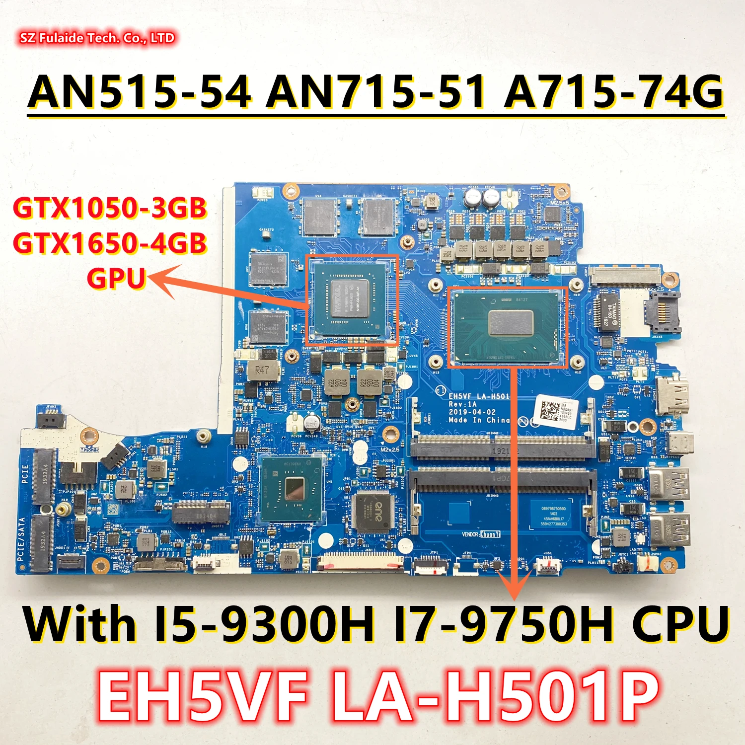 EH5VF LA-H501P для Acer AN515-54 AN715-51 A715-74G материнская плата для ноутбука с I5-9300H I7-9750H CPU GTX1050 3GB-GPU GTX1650 4GB-GPU
EH5VF LA-H501P для Acer AN515-54 AN715-51 A715-74G материнская плата для ноутбука с I5-9300H I7-9750H CPU GTX1050 3GB-GPU GTX1650 4GB-GPU