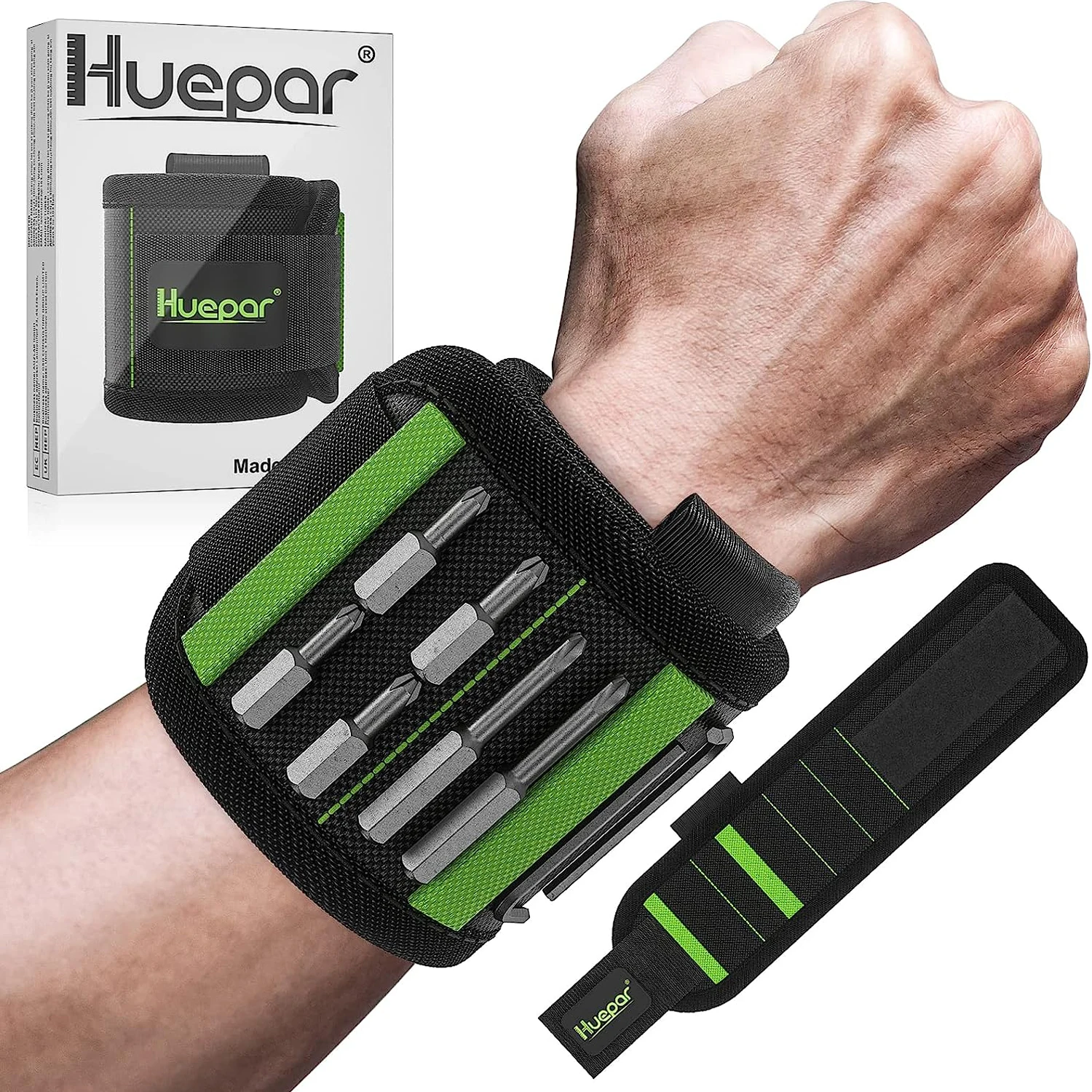 

Huepar Magnetic Wristband with Strong Magnets For Holding Screws / Nails Drill Bits Cool Wrist Magnet Tools For Father & Husband