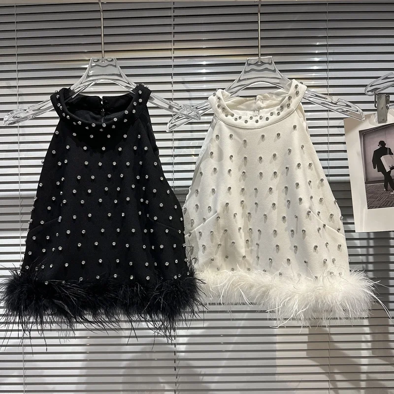 2023 Spring Summer New Arrival Sleeveless Rhinetones Embroidered Feathers Halter Tank Top Women Vest GH478
2023 Spring Summer New Arrival Sleeveless Rhinetones Embroidered Feathers Halter Tank Top Women Vest GH478