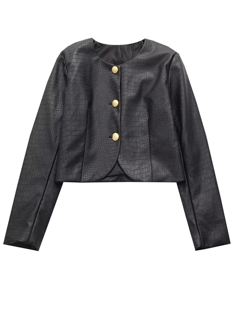 FTLZZ New Spring Autumn Women Vintage Slim O-neck Short Pu Coat Lady Fashion Streetwear Single Breasted Faux Leather Jacket
FTLZZ New Spring Autumn Women Vintage Slim O-neck Short Pu Coat Lady Fashion Streetwear Single Breasted Faux Leather Jacket