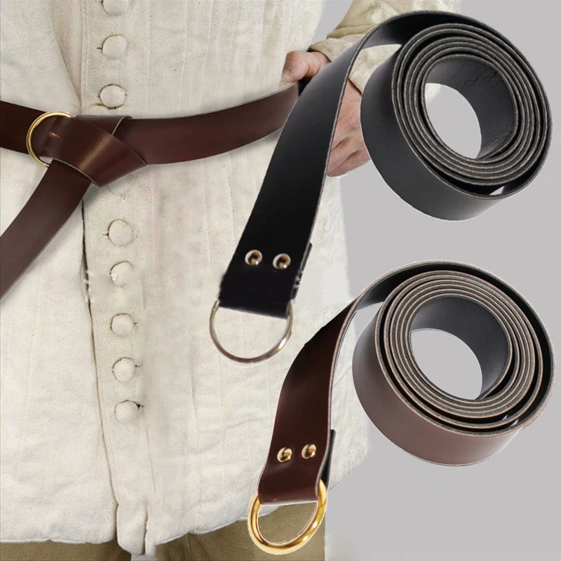 

Retro Leather Belt Medieval Belt WaistBand Vegvisir PU Leather O Ring Belt Knight Buckles Belt Leather