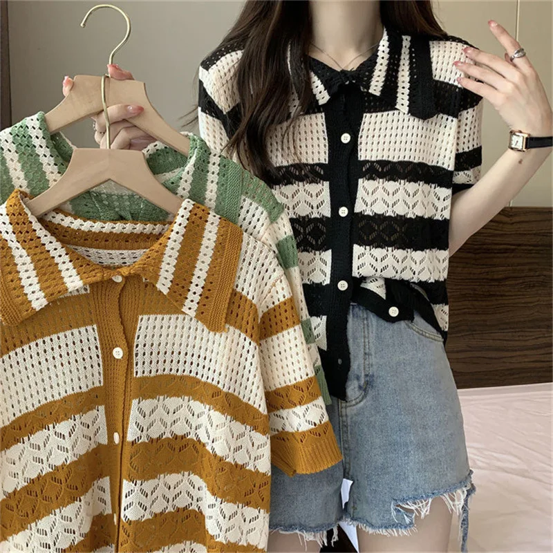 Fashion Striped Short-Sleeved Women's Summer 2024 New Crocheted Hollow out Sweater Coat
Fashion Striped Short-Sleeved Women's Summer 2024 New Crocheted Hollow out Sweater Coat