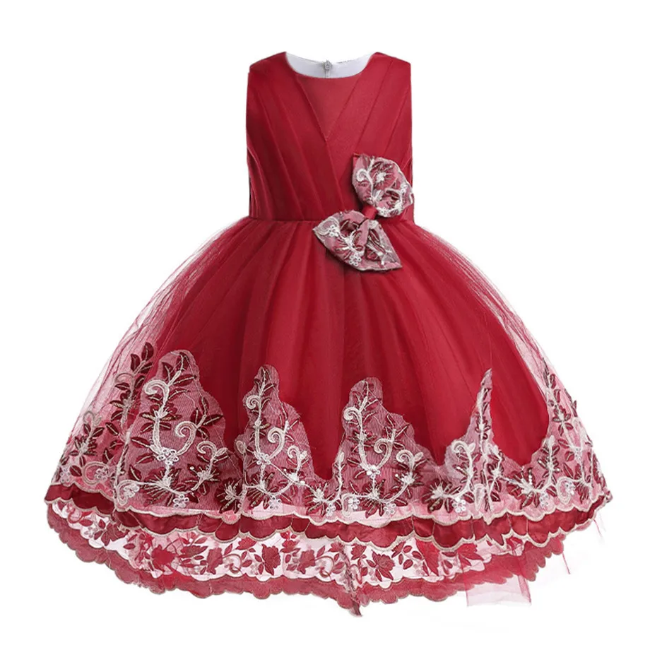

Flower Girls Trailing Tail Party Princess Dress Birthday Bow Prom Gown For Kids Children Puffy Floral Ball Gown Teens Costumes