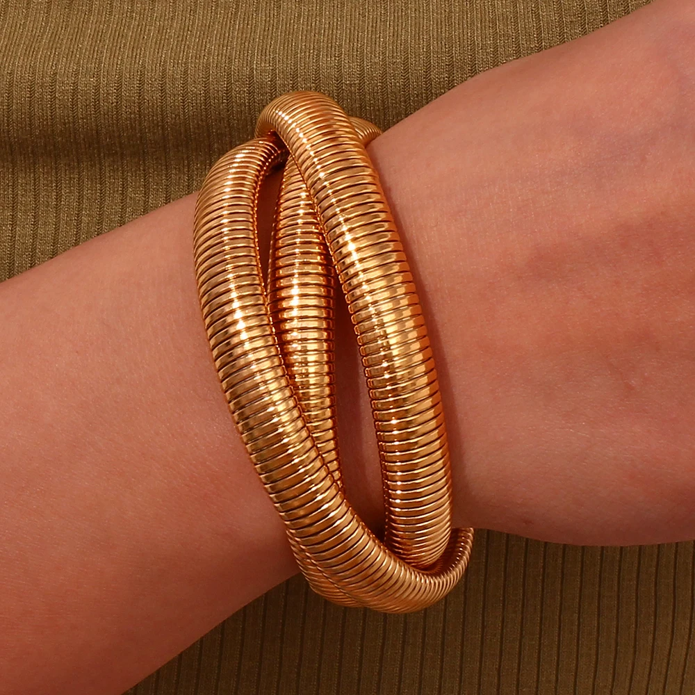 New Stainless Steel PVD Gold Plated Silver Color Mixed Popular 3 Layers Wrapped Bracelets Bangles For Women Elastic Chain Bangle
New Stainless Steel PVD Gold Plated Silver Color Mixed Popular 3 Layers Wrapped Bracelets Bangles For Women Elastic Chain Bangle
