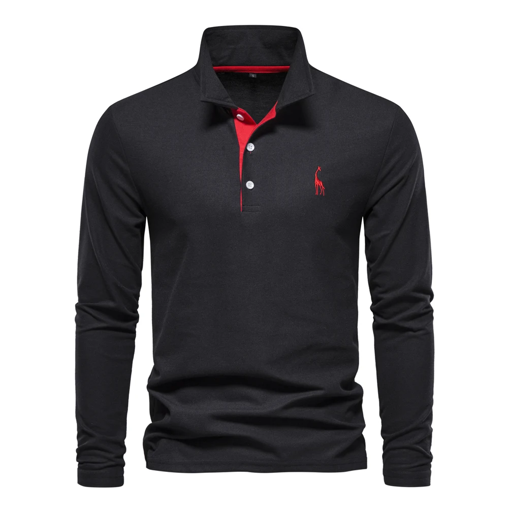 AIOPESON 2023 New Men's Deer Embroidery Polo Shirts Solid Color Long Sleeve Social Business Male 114 S13b247e65ef847faa6979ff8d4d552b2t