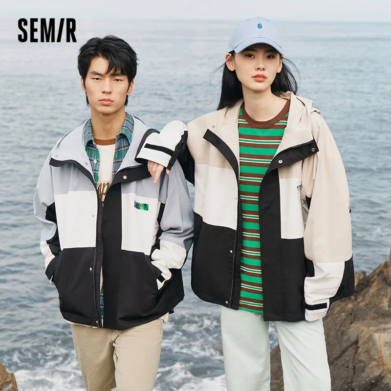 

Semir Men Coat 2023 Spring New Waterproof Windbreak Outdoor Color Contrast Splicing Men'S Coat Casual Couple Jacket