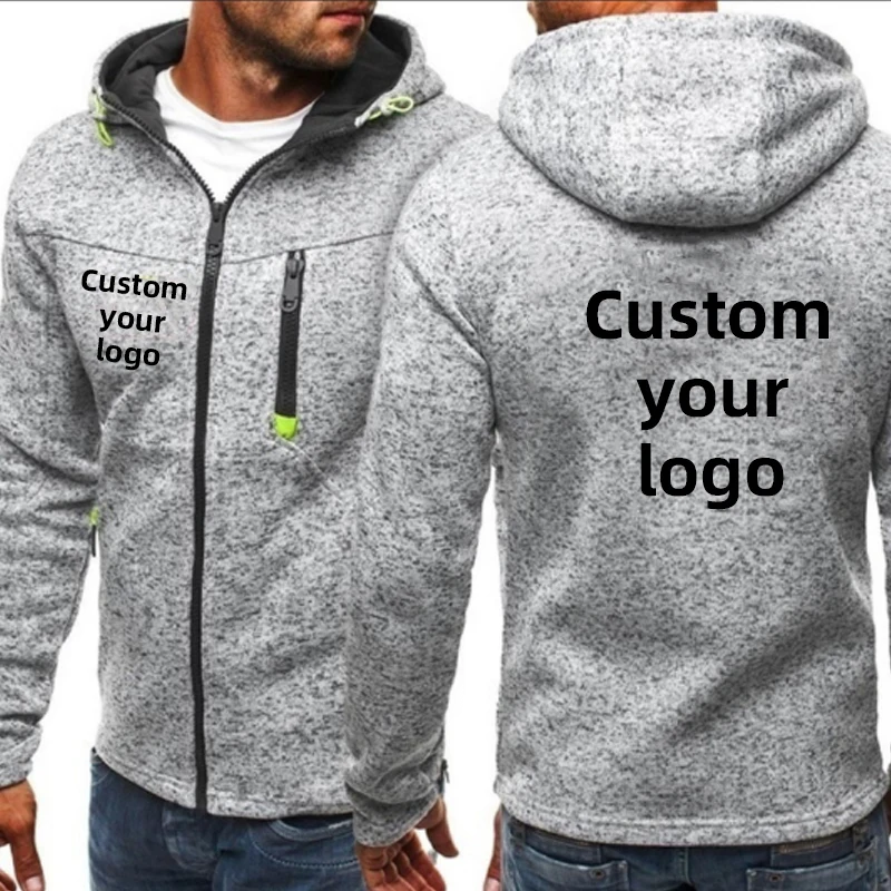 

Custom Your Logo Men Hoodies Outdoor Hooded Sweatshirt Coat Jacket Autumn Long Sleeve Slim Fit Casual Sport Zipper Jacket