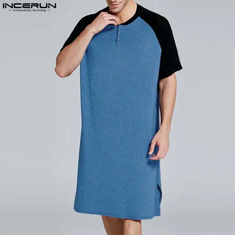 

Stylish Casual Style Men's Slepp Robes INCERUN Short Sleeve Night Shirts Loose Comfortable Soft Loungewear Sleepwear S-5XL 2023