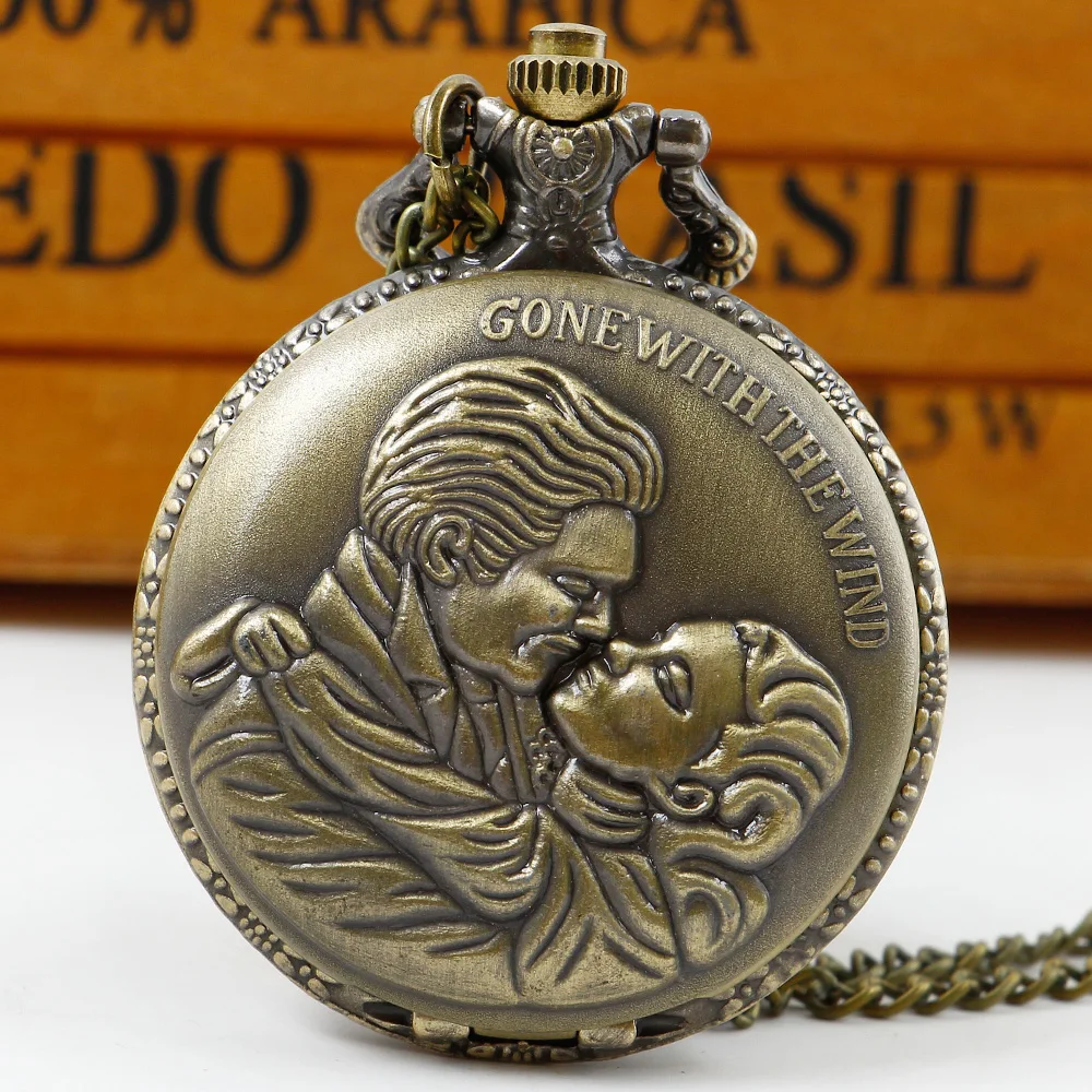 

Vintage Romantic Film Theme Quartz Pocket Watch for Women Men Steampunk Necklace Couple Chain Clock
