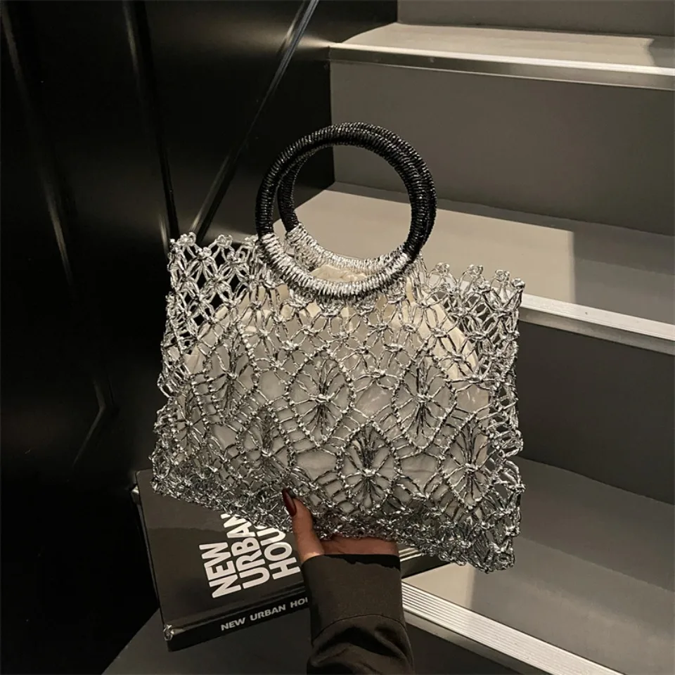 Luxury Woven Round Handle Bag - Designer Eco-Friendly Hollow-Out Handbag 10 S13b9239322aa4dc498a12ec18fcbb726h