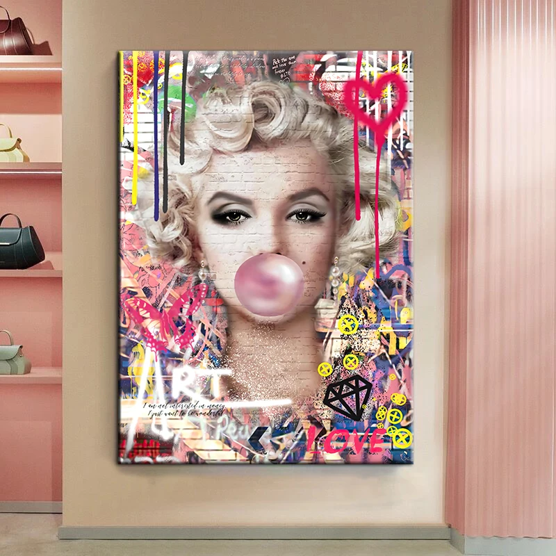 

90x110cm Marilyn Monroe Blowing Bubbles Portrait Poster Modern Graffiti Art Print Canvas Painting Wall Picture Living Room Decor