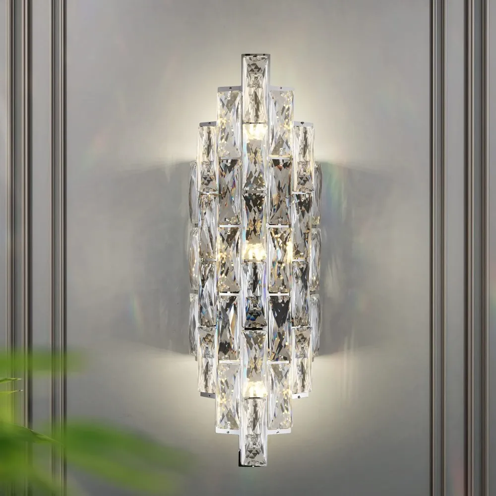 

Modern Crystal Wall Sconces,Chrome Wall Light Fixtures, Luxury Indoor Wall Lamp,Crystal Vanity Wall Mount Lamps for Living Room