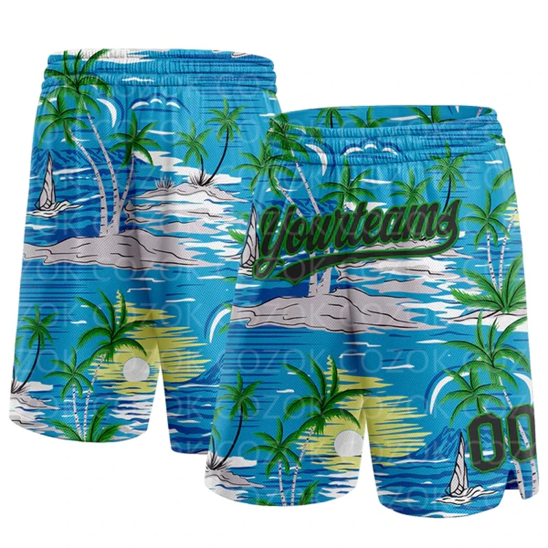 

Custom Coconut tree blue Authentic Basketball Shorts 3D Printed Men Shorts Your Name Mumber Quick Drying Beach Shorts