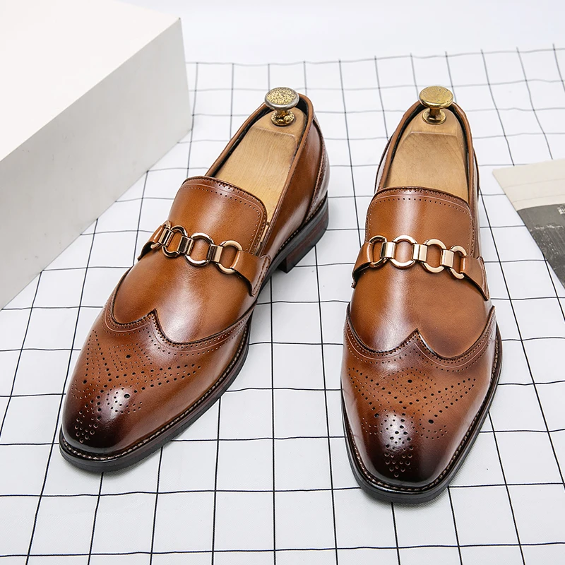 

Luxury Leather Shoes Classic Slip-On Men Shoes Fashion Mens Casual Derby Shoes Brown Prom Dress Gentleman Party Driving Shoes