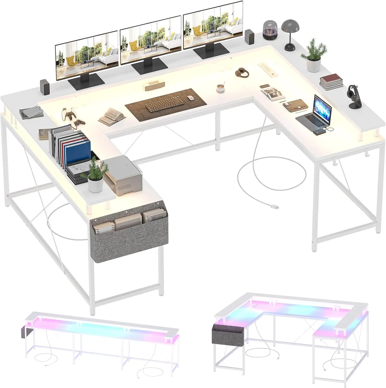U Shaped Desk, 126 Inch Gaming Desk with Monitor Stand and LED Lights, Reversible Shaped Large Computer Desk with Power
U Shaped Desk, 126 Inch Gaming Desk with Monitor Stand and LED Lights, Reversible Shaped Large Computer Desk with Power