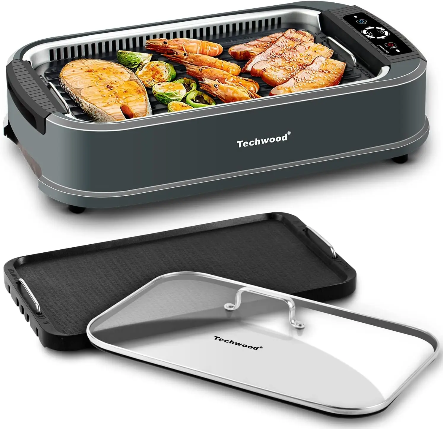 

Techwood Indoor Grill Smokeless Grill, 1500W Indoor Korean BBQ Electric Tabletop Grill with Tempered Glass Lid, Removable Grill