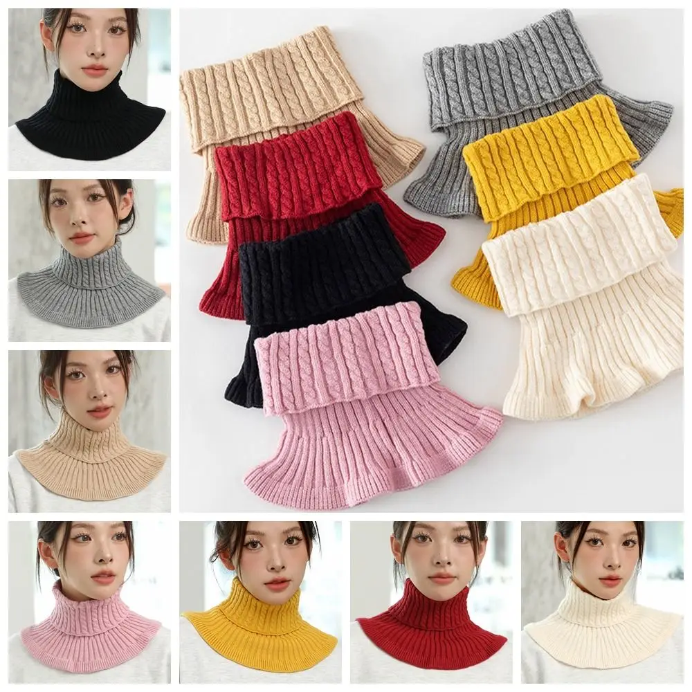 

Solid Color Wraps Turtleneck Fake Collar Winter Shawl Warm Scarf Wool Scarf Ribbed Clothes Decoration Accessories Knitted Bib