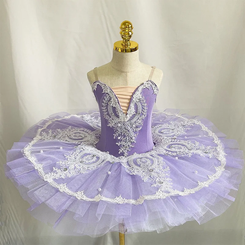 

Ballet Costumes Embroidered Lace Halter Puffy Mesh Stage Performance Costumes Gymnastics Leotards Swan Lake Tutu Party Dresses