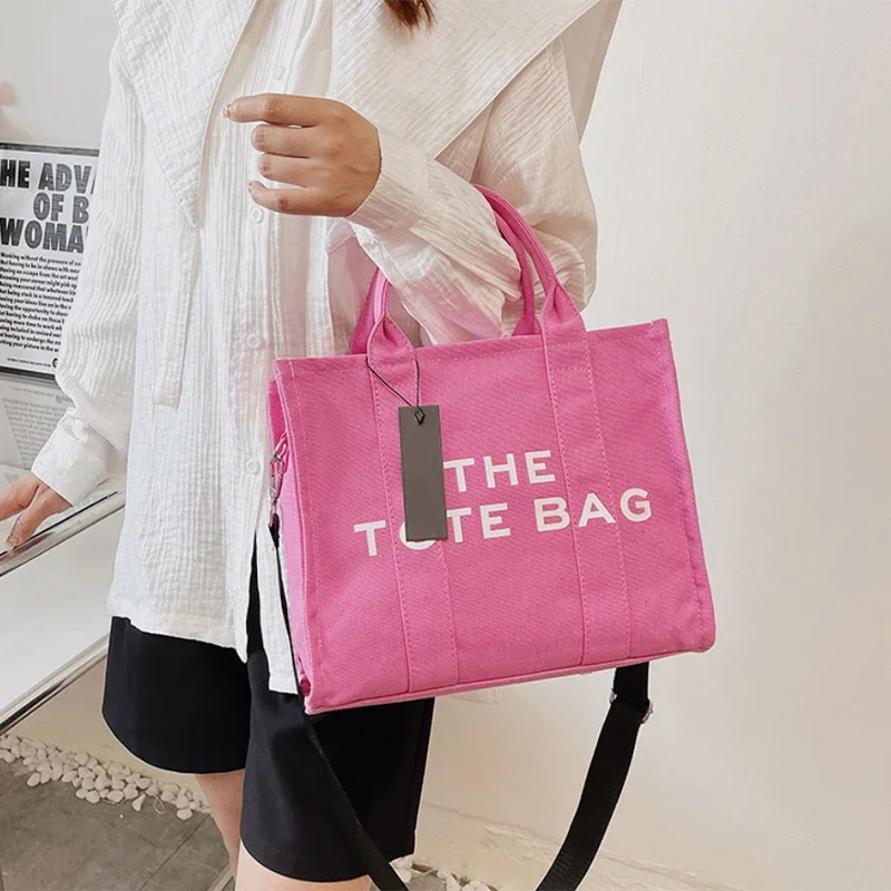 

Women Fashion Canvas Tote Bag 2023 New Casual Alphabet Ladies Handbag Solid Color Commuter Shoulder Messenger Bag For Females