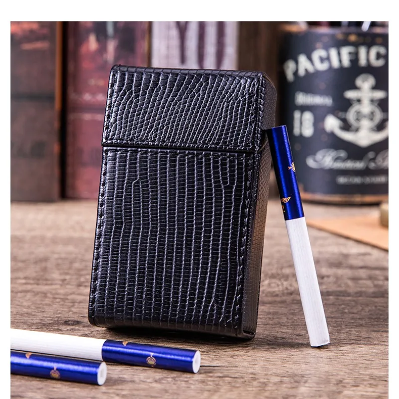 

Black Cigarette Case Holds 20 King Size Cigarettes PU Leather Storage Box Smoking Accessories Gift for Men and Women