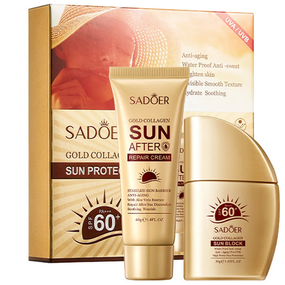 

2pcs Collagen Facial Body Sunscreen Whitening Sun Cream Sunblock Skin Protective Cream Anti Sun Facial Protection Cream SPF 60