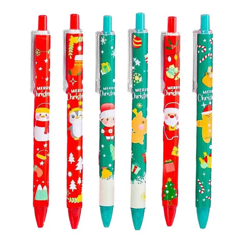 

Набор рождественских гелевых ручек, 6 шт., многофункциональные Мультяшные рождественские маркеры, 0,5 мм, черные ручки для записей, для школы и офиса