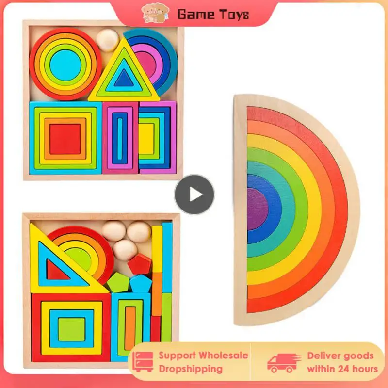 

Rainbow Jigsaw Children Wooden Toys 3D Puzzle Montessori Educational Geometric Tangram Creativity Imagination Mandala Blocks Toy