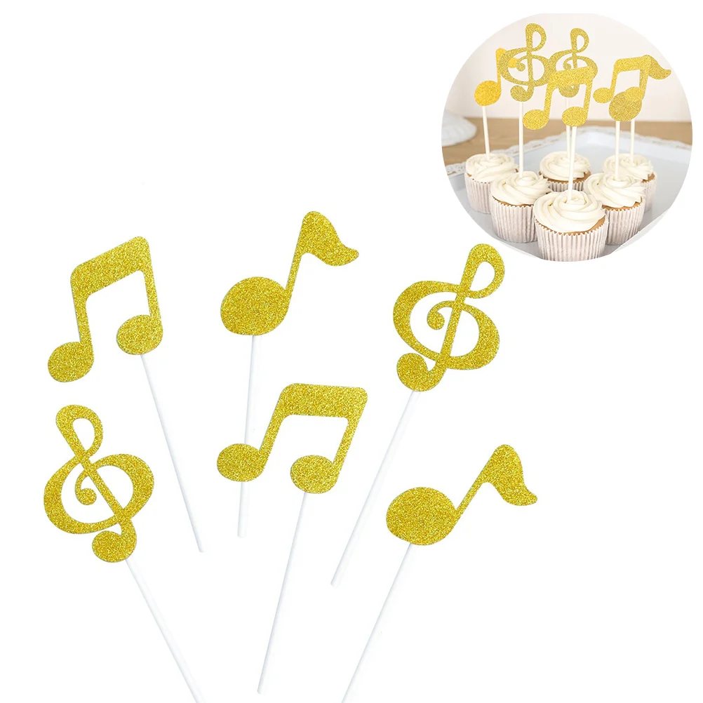 

Music Symbols Notes Cupcake Toppers Glitter Cake Topper for Dessert Birthday Party Decor (Gold)