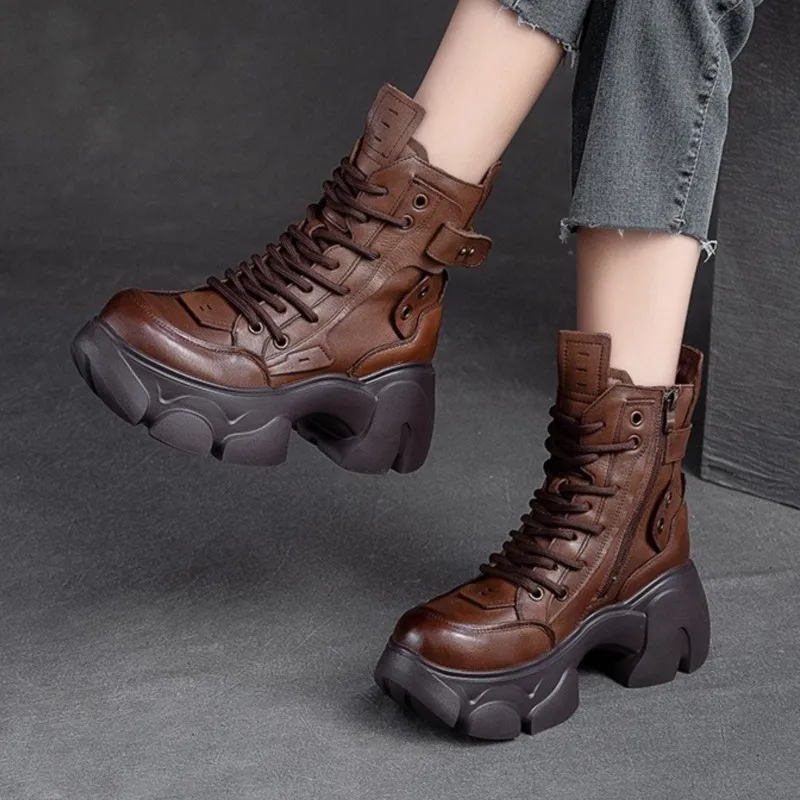 

GKTINOO 2024 Vintage Style Genuine Leather Women Boots Flat Booties Soft Cowhide Women's Shoes Zip Ankle Boots zapatos mujer