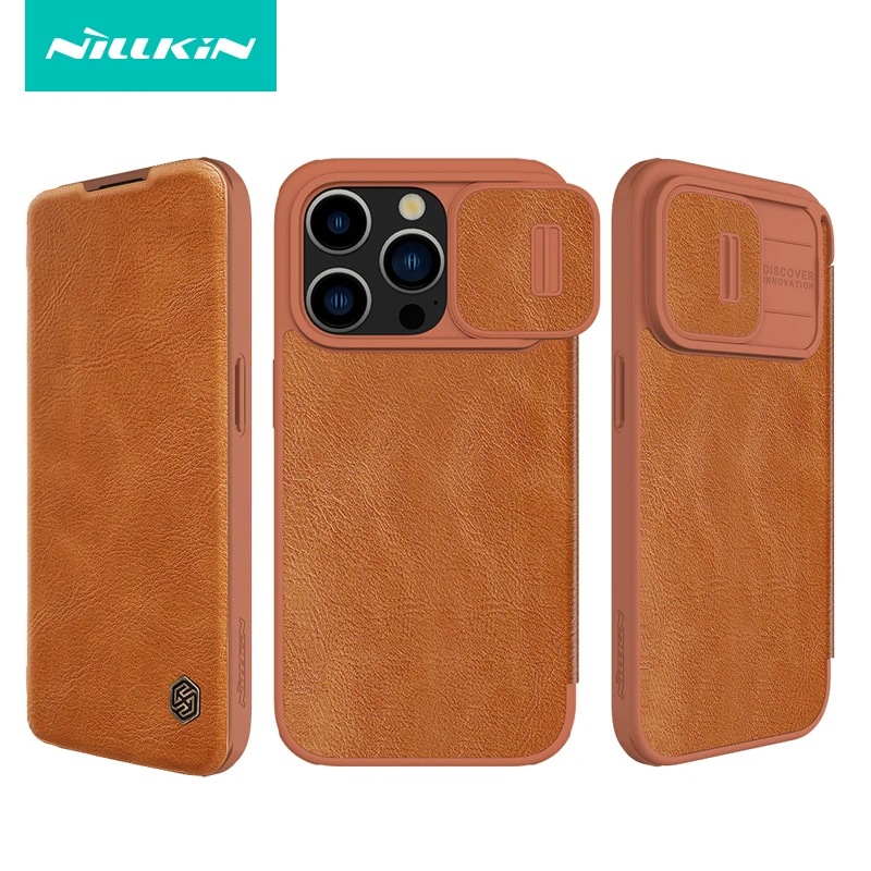 

For iPhone 15 Pro Max Nillkin Qin Pro Flip Leather Case Lens Sliding Cover with Card Slot Book Cover for iPhone 15 Pro Shell