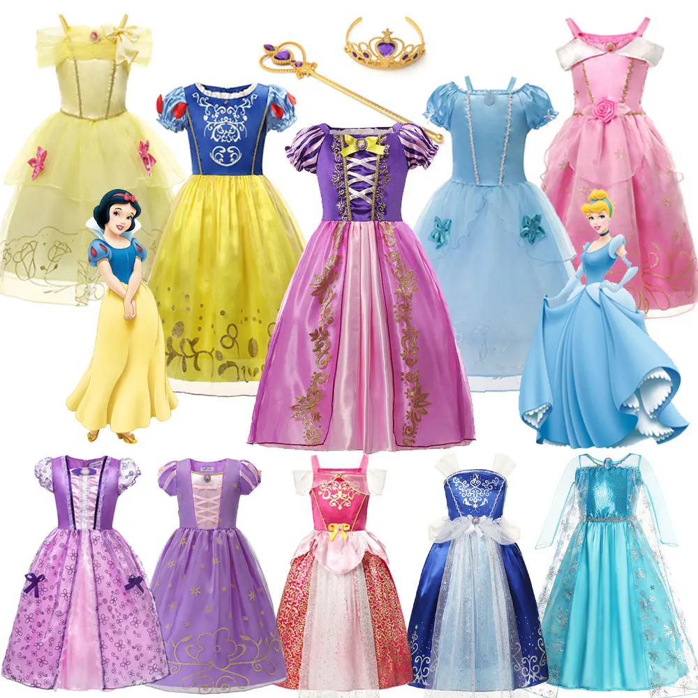 

Disney Princess Dress Girls Rapunzel Elsa Anna Cinderella Cosplay Costume Kids Halloween Carnival Party Fancy Children Clothing