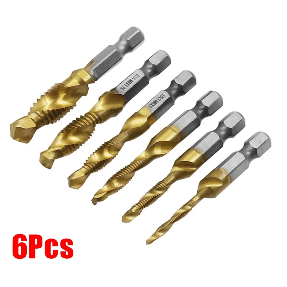 6Pcs Tap Drill Bit Hex Shank Titanium Plated HSS Screw Thread Bit Screw Machine Compound Tap M3 M4 M5 M6 M8 M10 Hand Tools
6Pcs Tap Drill Bit Hex Shank Titanium Plated HSS Screw Thread Bit Screw Machine Compound Tap M3 M4 M5 M6 M8 M10 Hand Tools